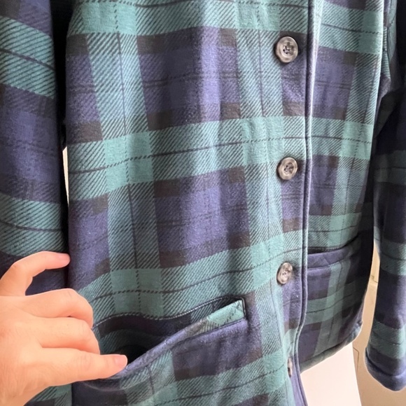 Vermont Country Terry Plaid Fleece Cardigan Sweater Plush Cozy Top Jacket Size M - Picture 5 of 12
